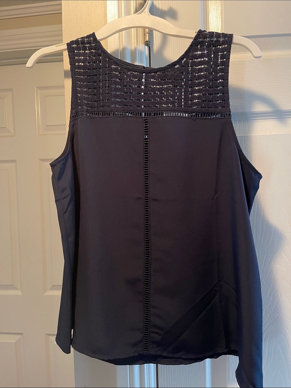 Banana Republic Navy Crochet Yoke Sleeveless Top with Ladder Trim